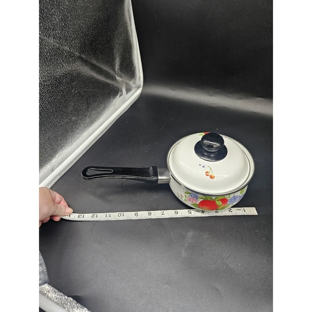 Vintage Enamelware Apple & Grape Small Sauce Pan